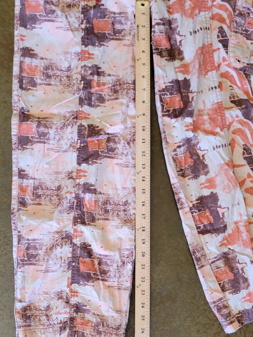 Reclaimed Vintage Elastic Waist Pants in Peach & Brown Print Sz 4 - Picture 5 of 8